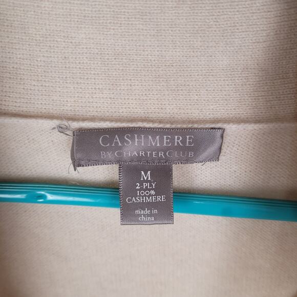 Charter Club 100% Cashmere sweater Size Med cream shawl collar Preppy Old Money - Picture 3 of 6
